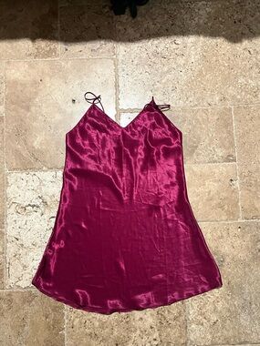 Silky Wine Red Satin Slip Dress